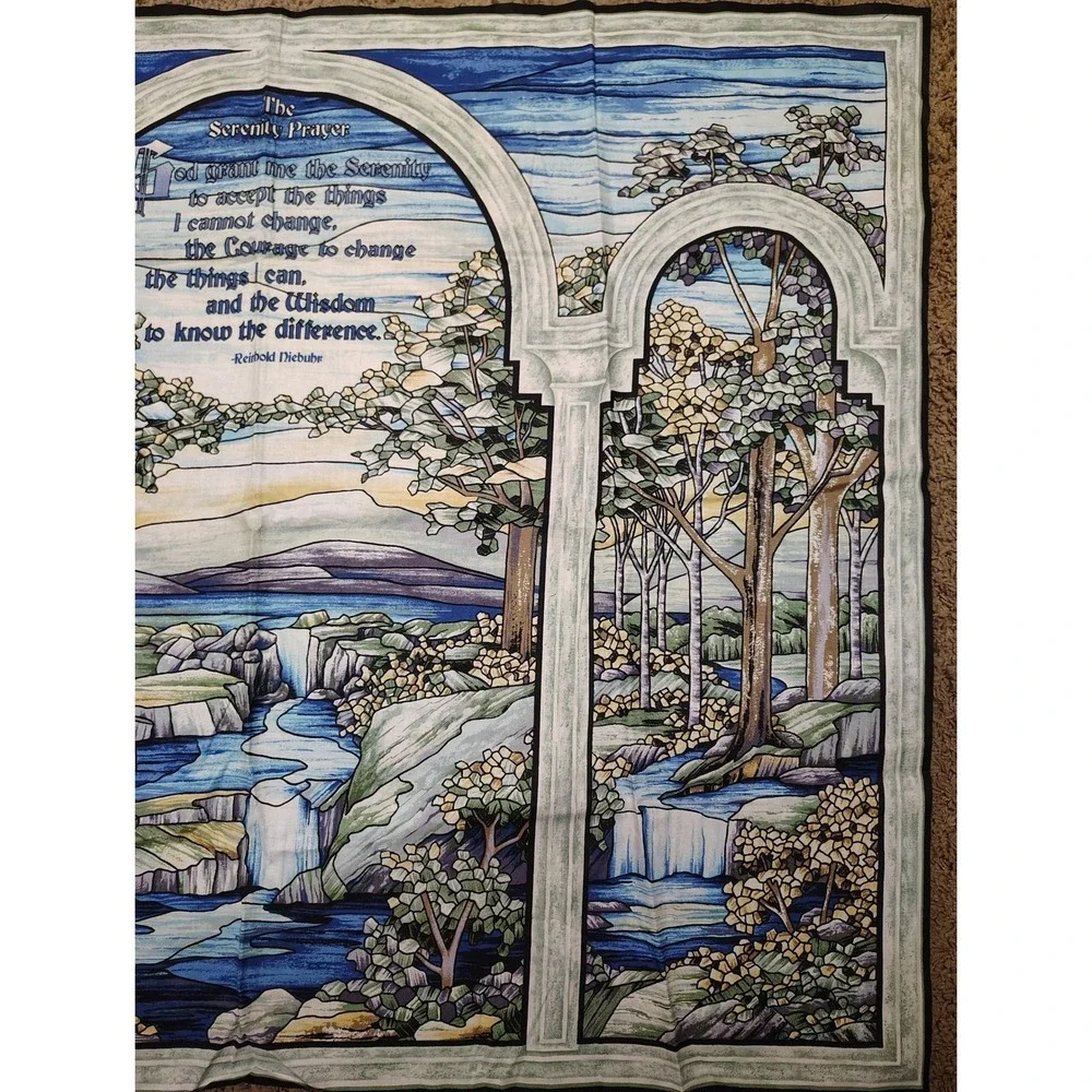 Serenity Prayer Fabric Panel • Waterfall Landscape • Cottagecore‎ • Raw Edge